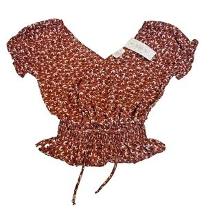 Sienna Sky Women's Floral Blouse; Smocked Waist; Ruffles; Size XS; NWT